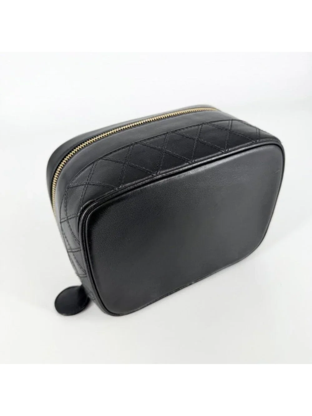 Chanel Pouch Makeup Bicolor Vanity Leather Black Gold